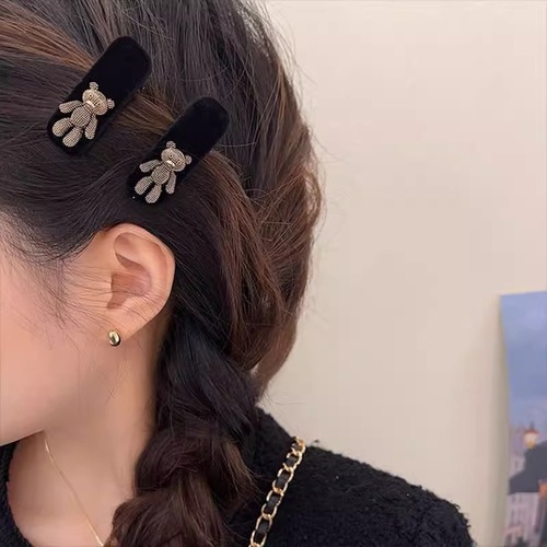 Black temperament miu hairpin ears hairpin women side broken hairpin high-end bear bangs clip duckbill clip
