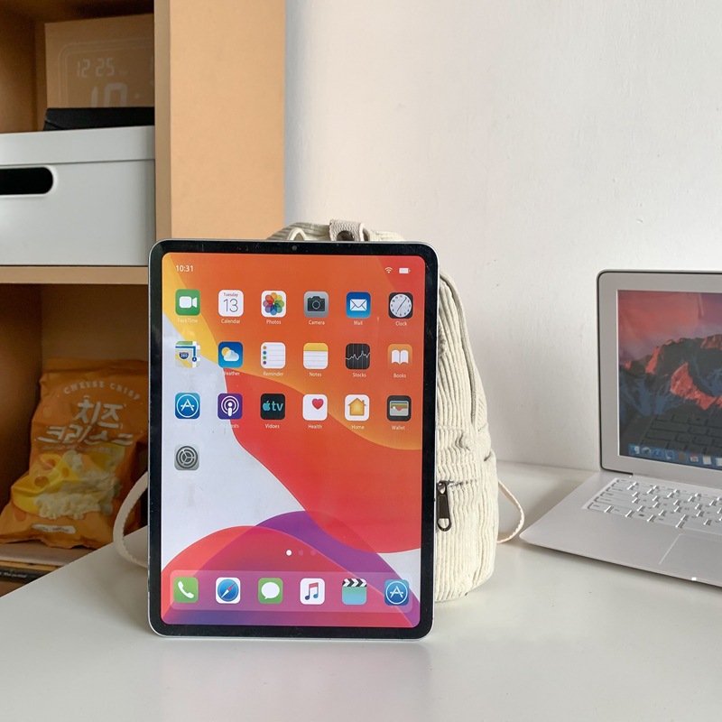 Mochila de pana para mujer 2024 primavera nueva mochila de pana casual mochila de viaje simple