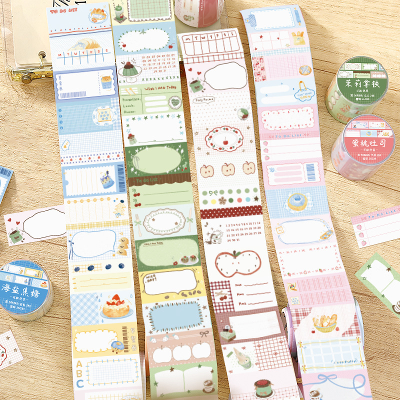 Paper Sticky Notes Roll, Bean Paste Matcha Peach Toast Series Journal Stickers, Decorative Base Collage Material Background