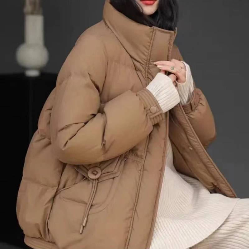 2024 Trendy New Loose Short Collar Large Round Buckle Mid-length White Duck Down Jacket Elegant Warm-keeping