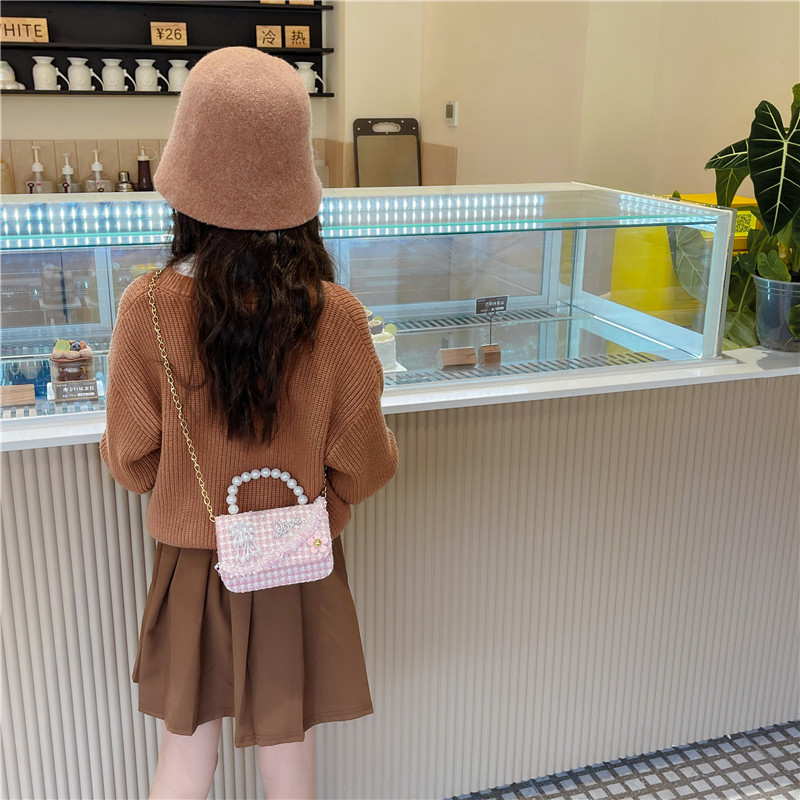 Moda perla bolso estilo chanel chica bolsa de mensajero lindo bebé mini cadena hombro bolsa de accesorios bolsa de moda