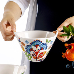 OMK Pastoral Style Creative Painted Face Bowl Underglaze Ceramic Double Ear Conical Bowl Home New 2023 Noodle Bowl