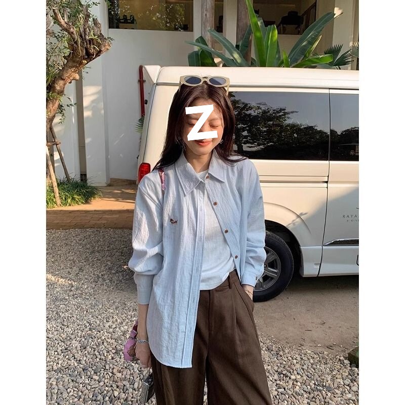 刺绣设计慵懒衬衫春秋休闲百搭长袖新款2025休闲气质衬衣宽松外套|undefined