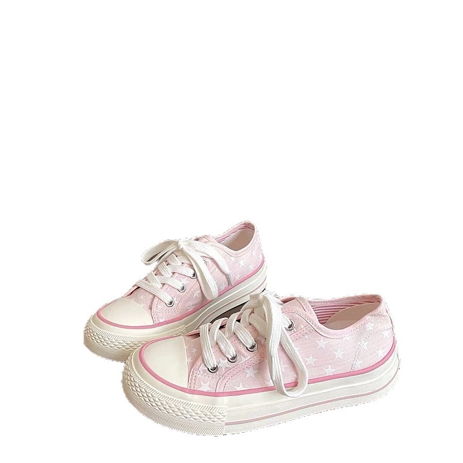 Zapatos de lona para mujeres verano 2026 nuevas estrellas zapatos casuales coreanos zapatos de plantilla gruesa zapatos blancos para mujeres verano
