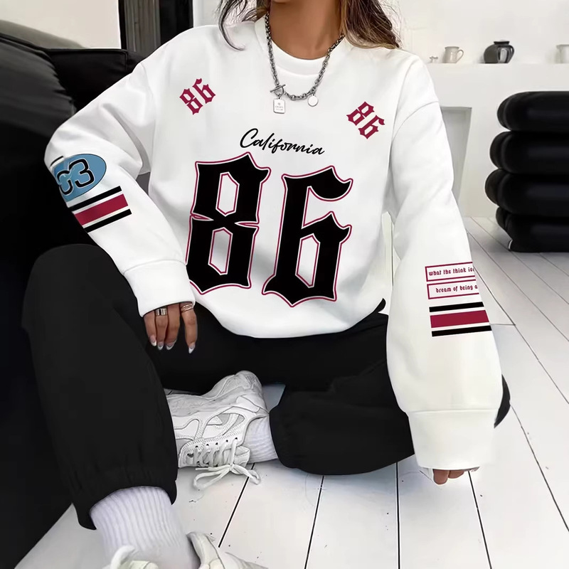 Cross-Border European and American Gothic Style No. 86 Digital Print Round Neck Sweatshirt for Women, Sports Casual Autumn and Winter Long-Sleeved Hoodless Sweatshirt Cross-Border European and American Gothic Style No. 86 Digital Print Round Neck Sweatshirt for Women, Sports Casual Autumn and Winter Long-Sleeved Hoodless Sweatshirt