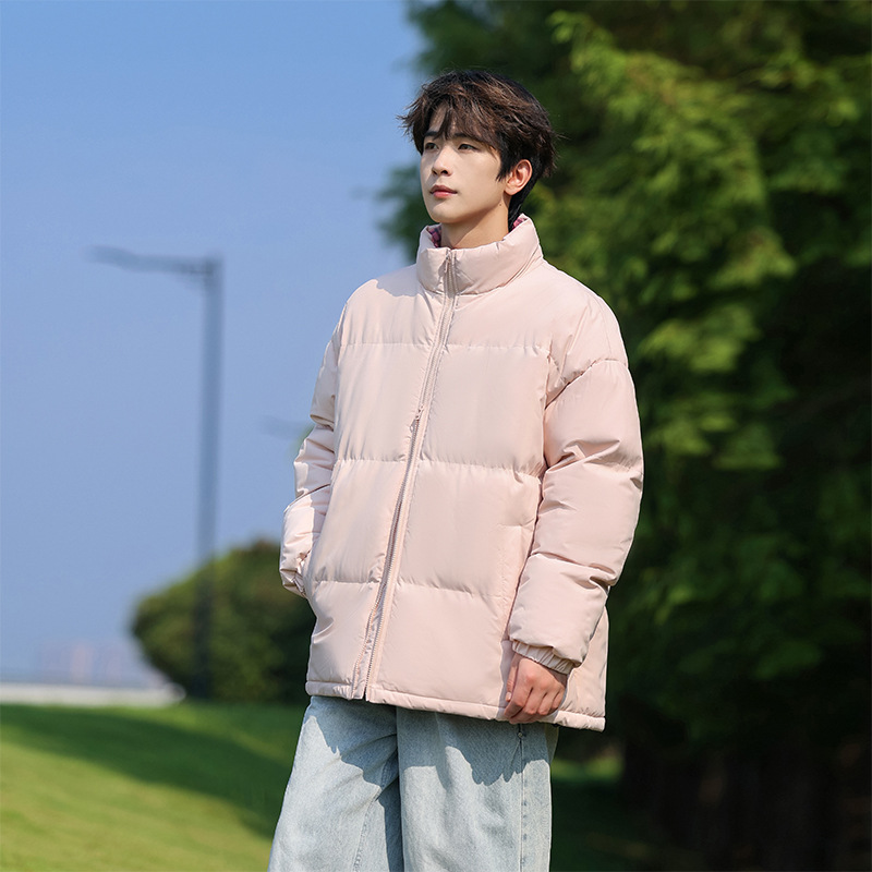 Winter versatile commuter puffer jacket, warm quilted coat for men, stand-up collar, thickened, loose-fitting, available in multiple colors