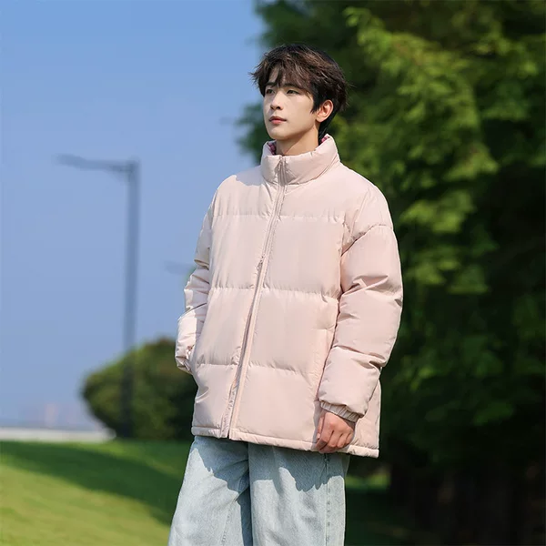 Winter versatile commuter puffer jacket, warm quilted coat for men, stand-up collar, thickened, loose-fitting, available in multiple colors