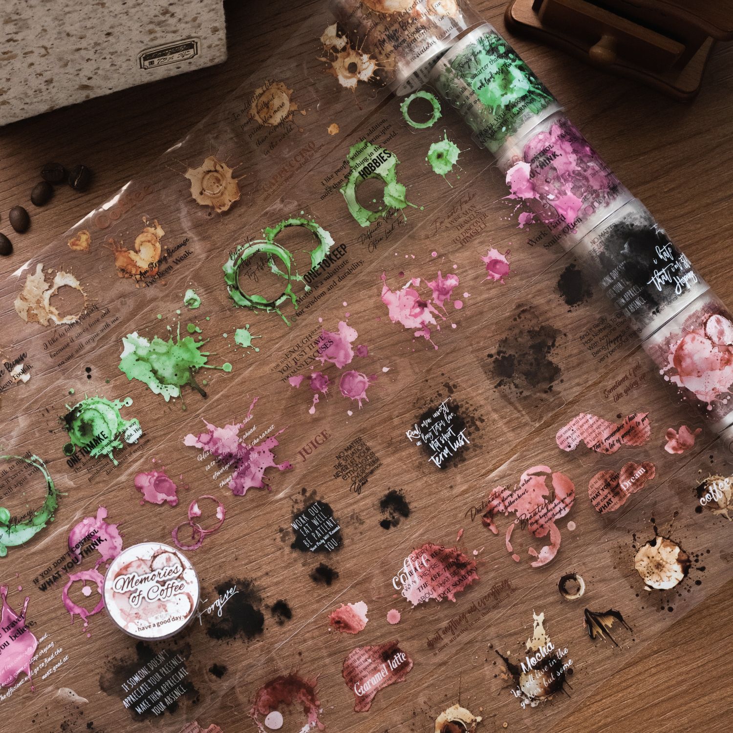 Hermoso día PET cinta troquelada memoria de café rastro de café collage material de cuenta de mano pegatinas decorativas de bricolaje