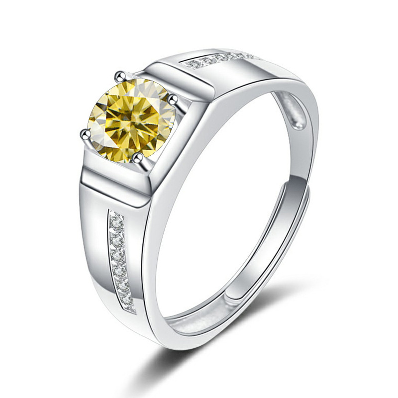 Ventas transfronterizas calientes de 1 quilate de anillo de piedra de color de moissanite masculino abertura ajustable de fábrica de suministro directo