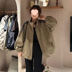 立领拼接撞色外套女2025秋季新款宽松休闲显瘦洋气风时尚上衣女
