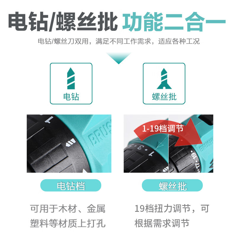 Dayi taladro de carga taladro de mano sin escobillas industria doméstica doble propósito taladro de mano multifuncional de carga de doble velocidad de litio