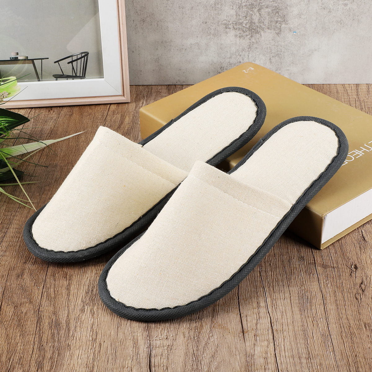 酒店一次性棉麻拖鞋宾馆民宿家用待客拖鞋棉麻布加厚防滑拖鞋批发