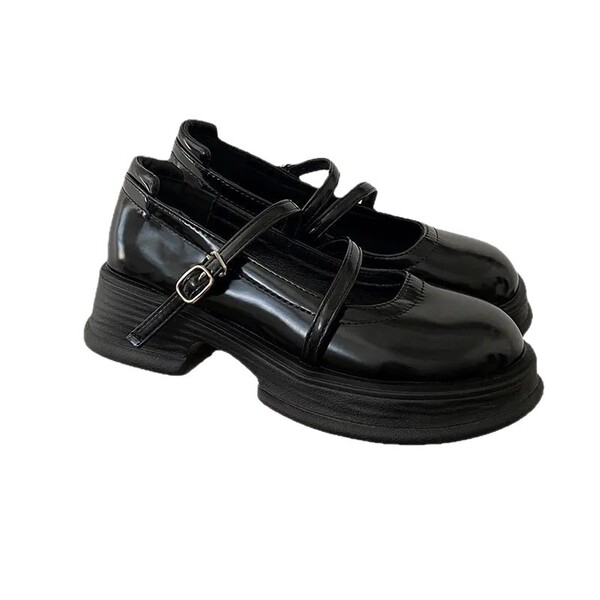 Summer retro black universal Mary Jane shoes English style platform