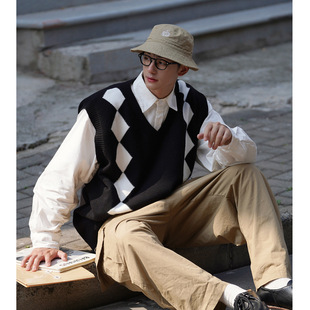 2023 autumn college style sleeveless V-neck sweater sweater 6805