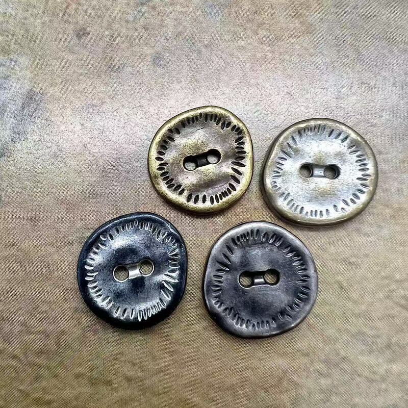Irregular Vintage Two-Eye Metal Buttons for Distressed Retro Style Denim Jackets, Leather Jackets, Sweaters Versatile Buttons