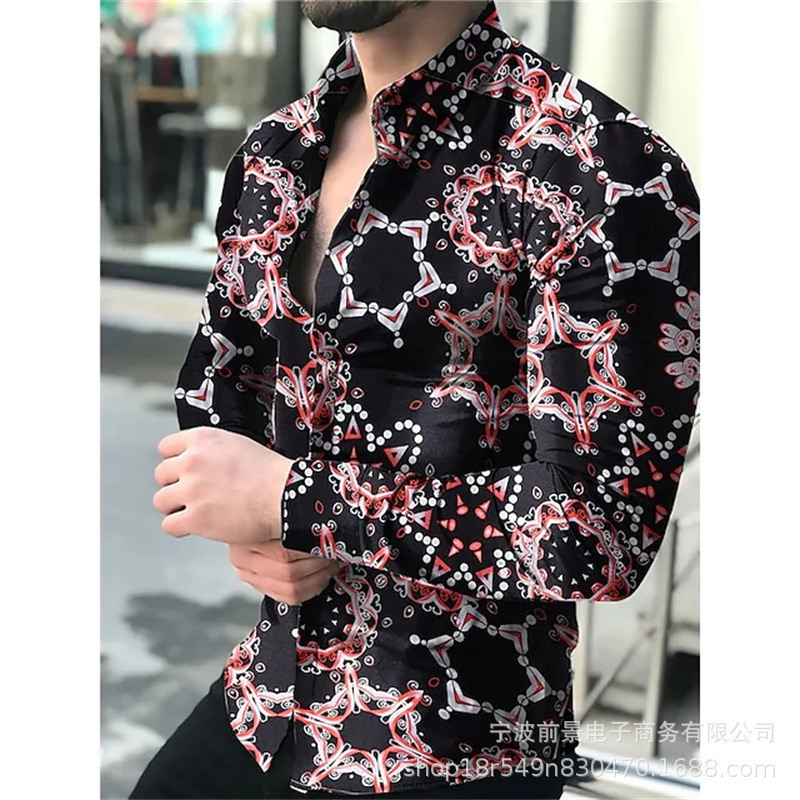 2025wish AliExpress 新しいメンズ 3D デジタルプリント長袖シャツ春メンズラペルスリムトップ|undefined