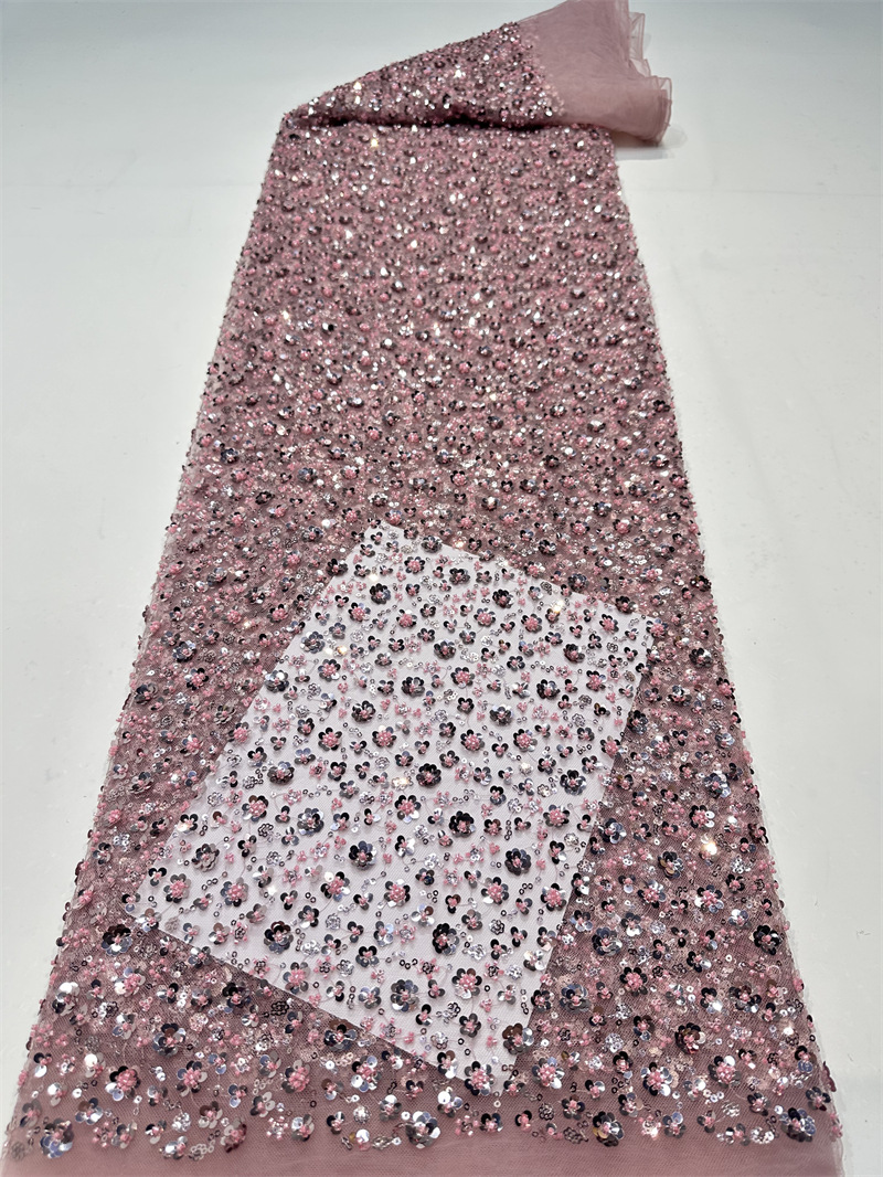 Tejido de lenteja de flor de ciruela, tubo de perlas bordado de lenteja, vestido de noche, tela de bordado de vestido de teatro, vestido de noche image 8