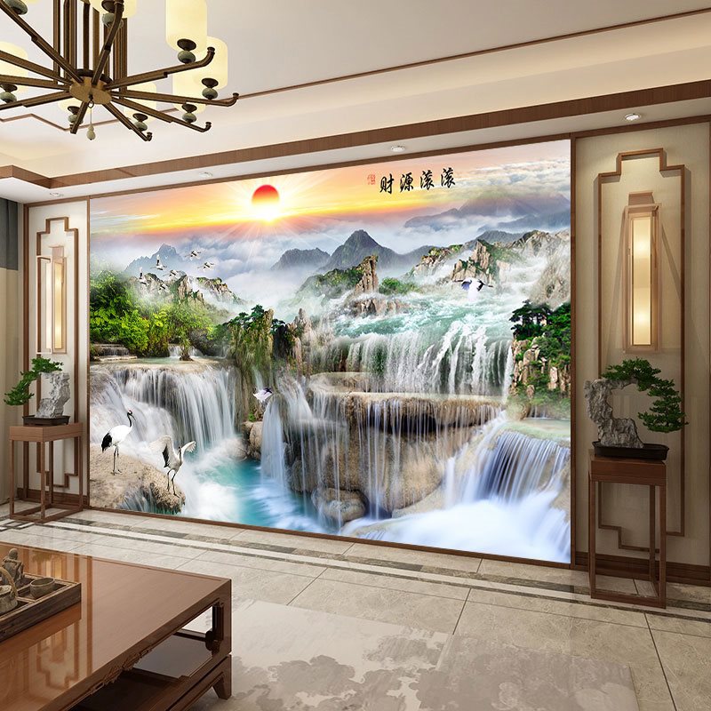 ♔ Landscape Wallpaper Self-Adhesive Scenery Decorative Painting Background Living Room Tv Wall Decoration Mural Wealth-Attracting Waterproof 3D Wall
