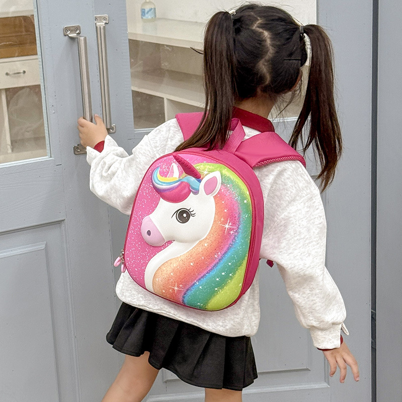 Caricatura encantadora arco iris pony, mochila de niños y niñas, mochila de estudiantes de cáscara de huevo, nueva mochila infantil transfronteriza