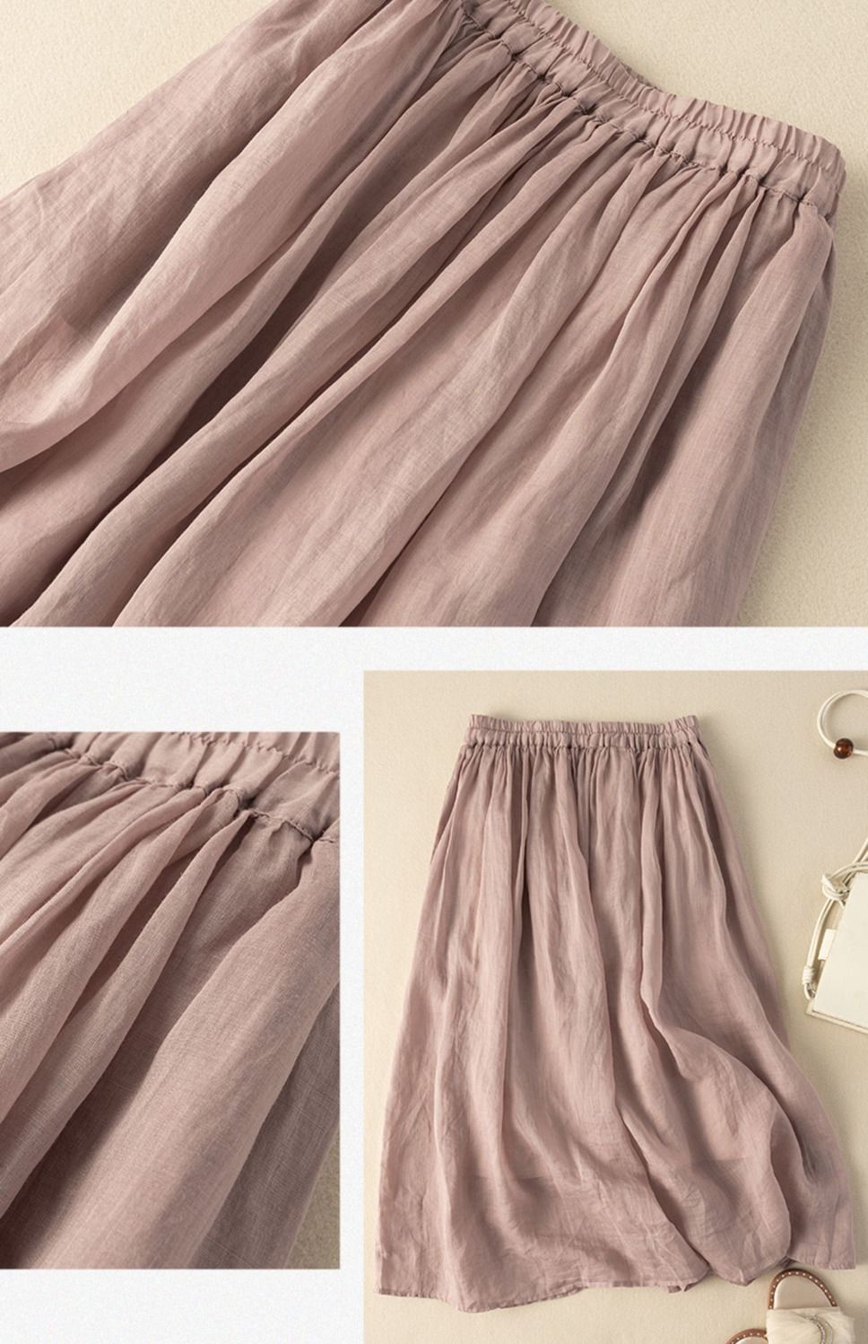 Gonna hanfu donna stile retro media lunghezza cotone lino fluida_voghion.com