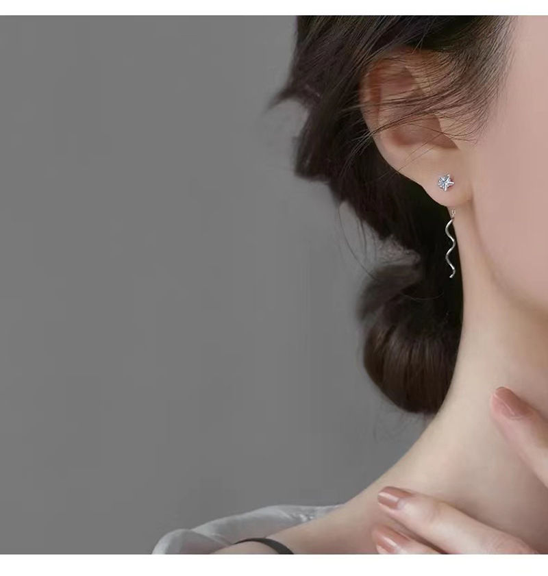 925 Sterling Silver Material 1 Pair 925 Sterling Silver Pentagram Star Earrings Ear Line Ear Studs