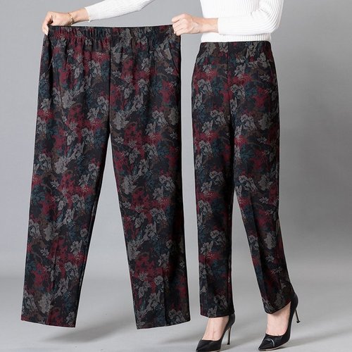 Live streaming item 2024 autumn and winter new middle-aged and elderly women's clothing mother large size floral pants large size grandmother pants for outdoor wear