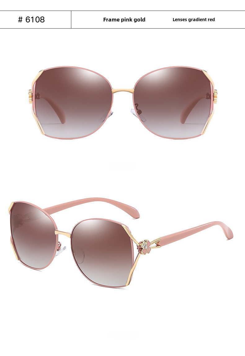 Polarized Sunglasses For Women Elegant Diamond Clover Metal Frames_voghion.com