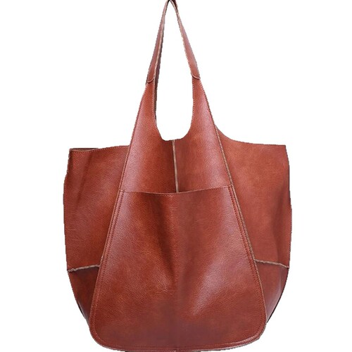 Elegant Vintage Minimalist Large Capacity Soft Leather Shoulder Hand-held Tote Bag for Women