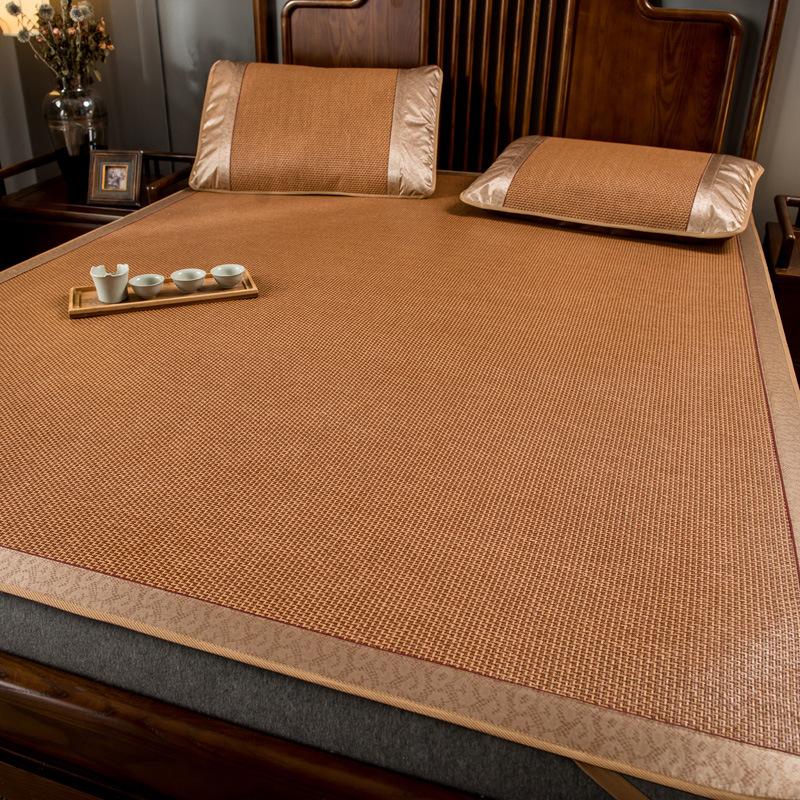 Summer mat rattan mat three-piece set for single dormitory folding ice rattan mat summer household double mat mat wholesale