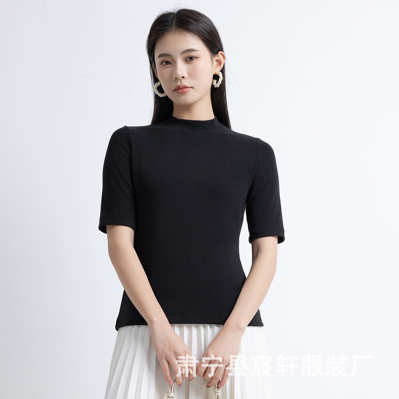 블랙 - 하프 터틀넥 반소매