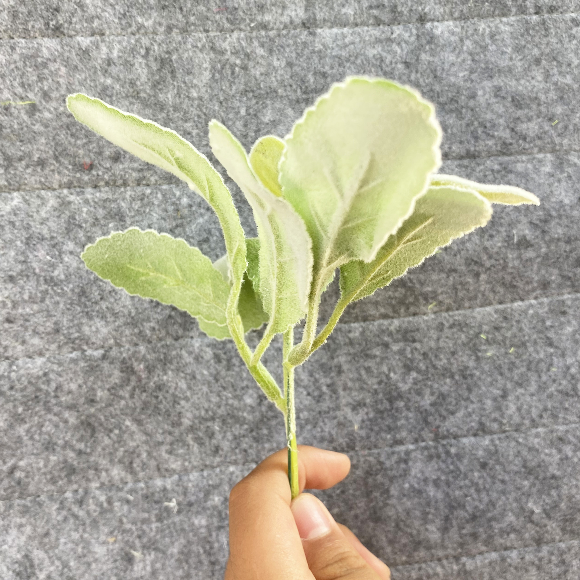 植绒羊耳叶仿真兔耳叶 跨境外贸植绒羊耳叶花材配件假叶厂家直销