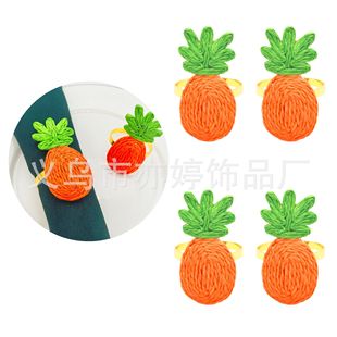 (Eco-Friendly) European and American Cross-Border Bohemian Style Woven Raffia Large Flower Pineapple Napkin Ring Table Decoration