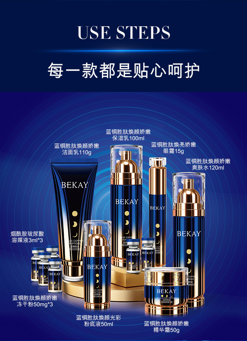 碧琳蓝铜胜肽日夜精华十二件套补水保湿水乳化妆品贵妇护肤品套盒批发美容院专供网红直播带货爆款修护肌肤水润