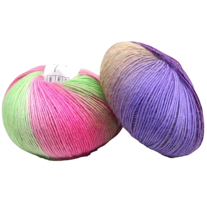 Sección teñido Arco Iris hilo de lana pura color degradado música puntaje medio grueso palo aguja gancho chal sombrero bufanda lana