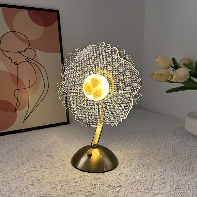 Nuevo estilo transfronterizo luz de lujo táctil recargable lámpara de mesa dormitorio lámpara de noche sensación romántica de alta calidad flor acrílica luz ambiental