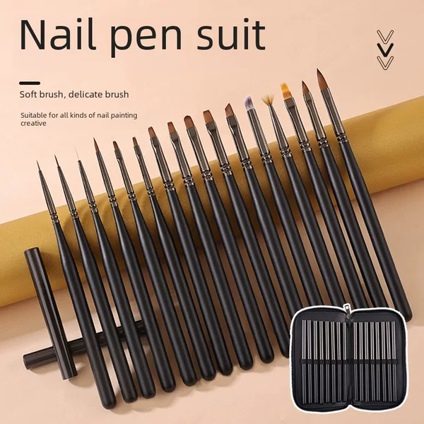 Japanese-Style Wooden Nail Art Pen Set Complete for Beginners, Painting Gel Pen, Line Drawing, Shading, Sweeping Brush, Crystal Brush