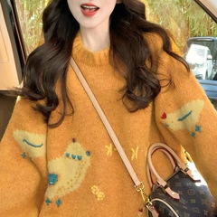 YUNSHU橘色毛衣女2025秋冬新款加厚休闲减龄宽松慵懒感韩系针织衫