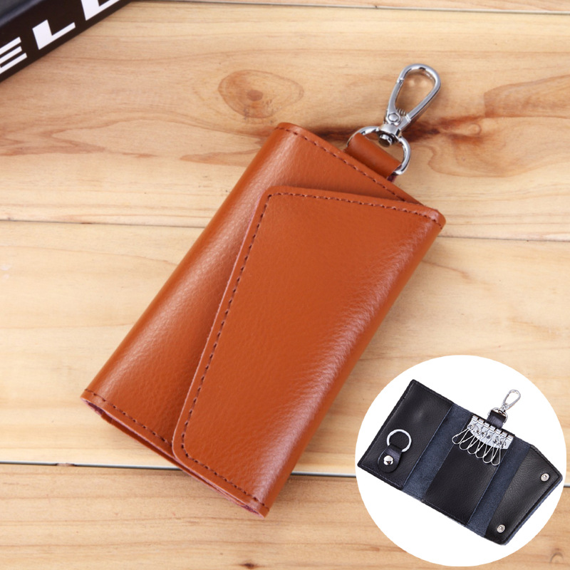 Factory Wholesale Cowhide Key Holder Large Capacity Multi-Function Key Bag Open Mouth Mini Compact Key Organizer