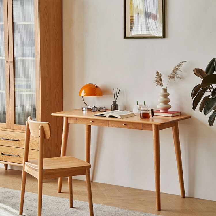 Solid Wood Desk Nordic Cherry Wood Simple Small Apartment Study Table Oak Japanese-Style Home Computer Desk Writing Desk