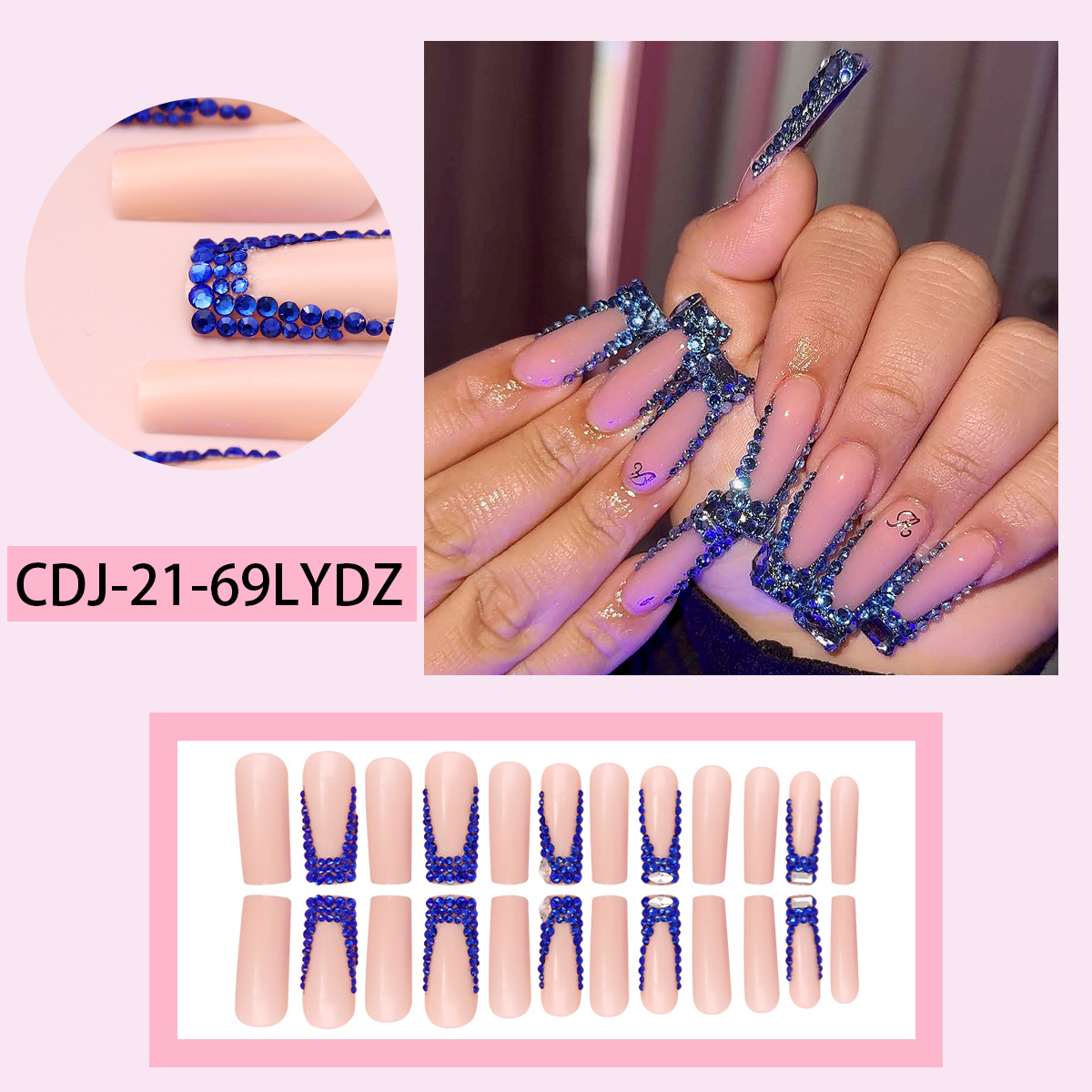 Uñas postizas de uso transfronterizo, diamantes de imitación franceses, uñas de uñas con bordes, parches de uñas de uñas, uñas postizas, productos terminados