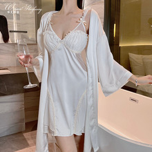 唯美纱木耳花边吊带睡裙家居性感睡裙套装缎面拼纱透气纯欲睡衣
