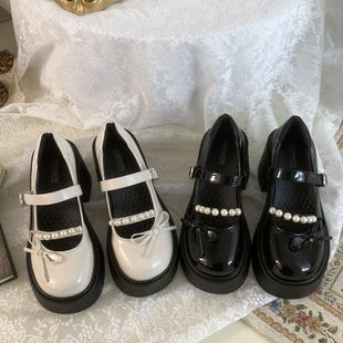 Round-Toe Small Leather Shoes, White French High Heels, Chunky Heel Mary Jane Women's 2025 New Autumn Fashion Versatile Cute