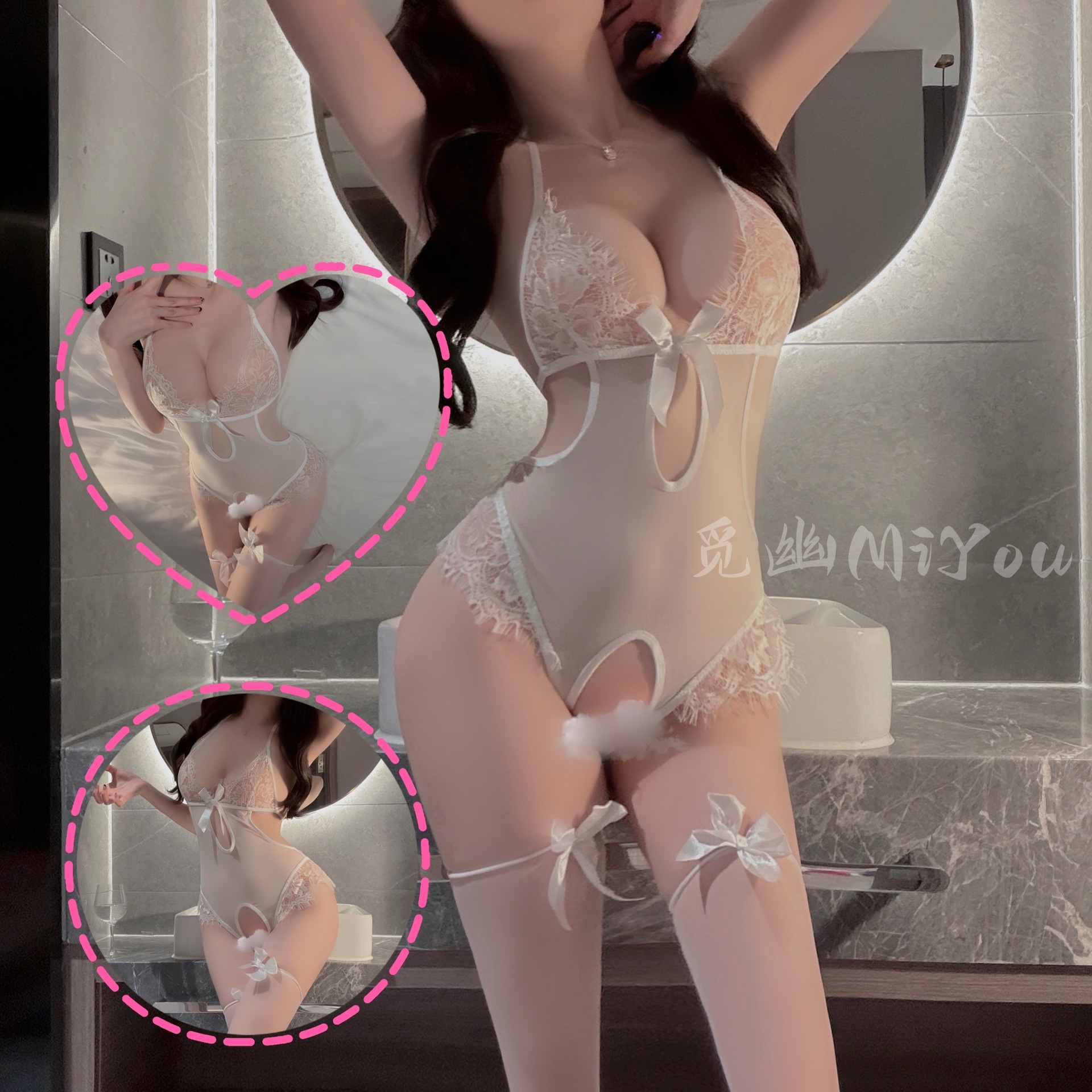 Miyou Sexy Lingerie Women's Pure Desire Lace Suspender Mesh Nightgown Open Temptation Purple Sexy Y8017