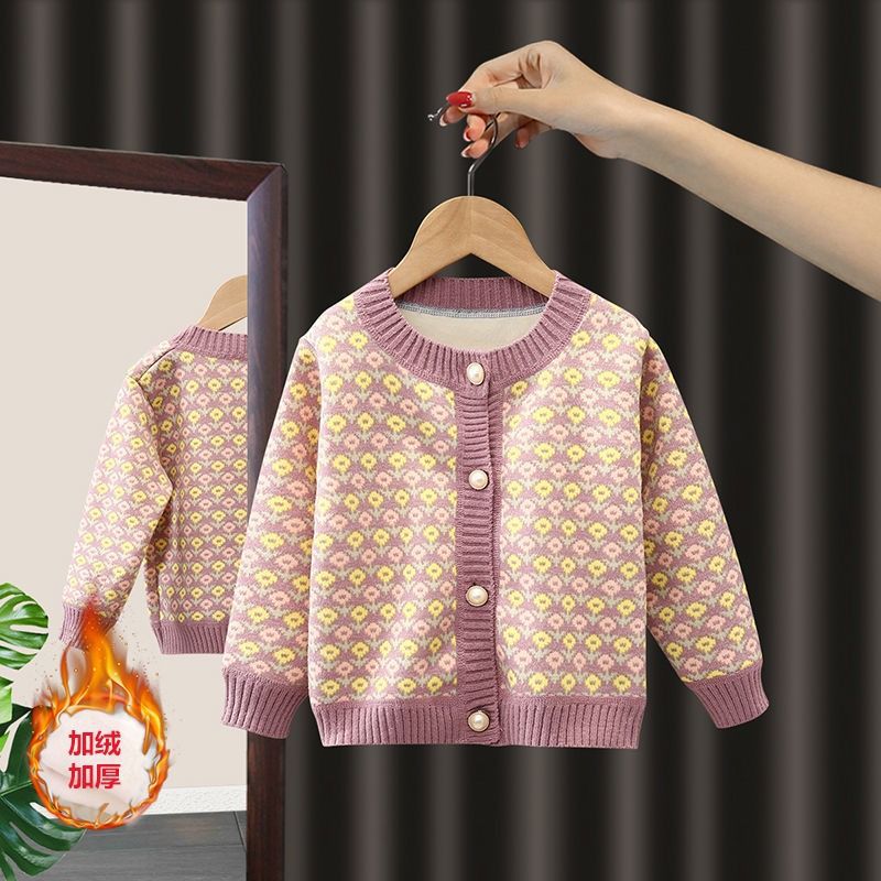 包邮2022女童秋季开衫新款宝宝针织外套韩版儿童洋气毛衣中小童线