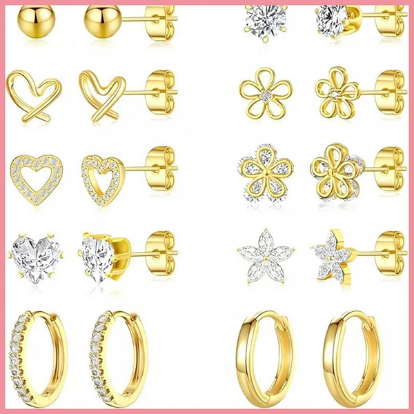 Amazon's Best-Selling 10-Pair Set of Gold Earrings for Women, Butterfly Style Ear Studs, in Stock, Direct from the Manufacturer
