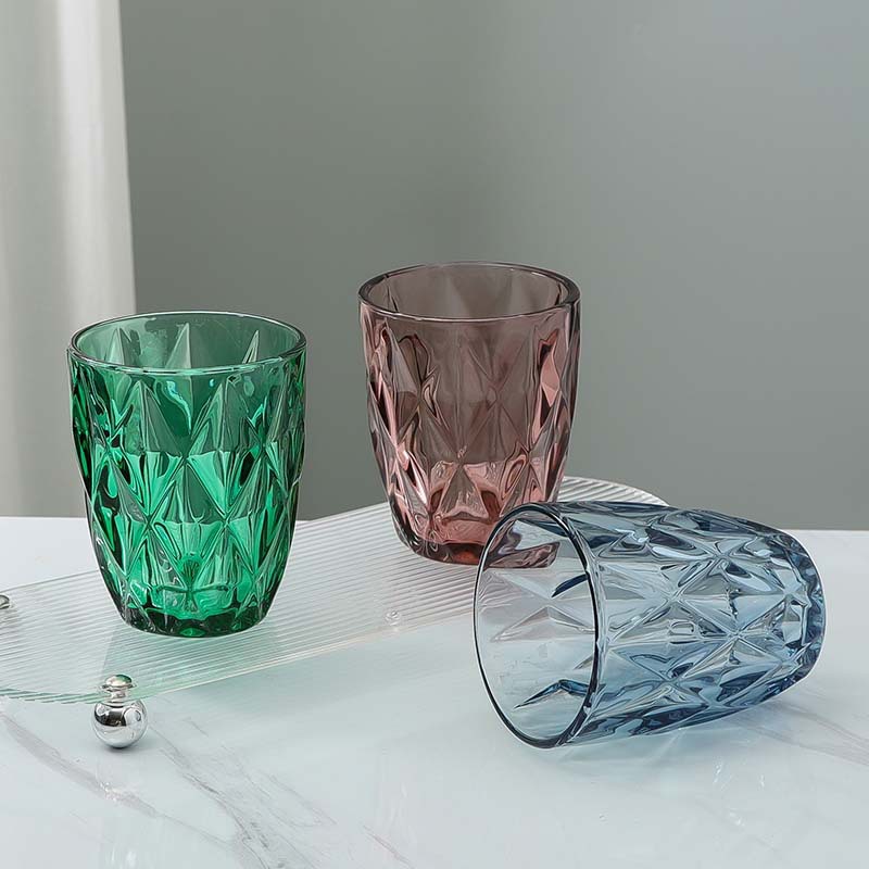 Taza de vidrio casera diamante de color engrosado taza de jugo de hoteles enjuague bucal de pareja cepillo de dientes taza