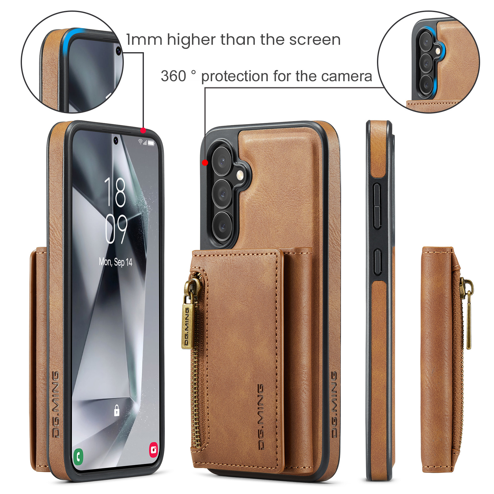 M5 für Samsung S24 magnetische kabellose Ladetelefonhülle S24 Plus Zwei-in-Eins-Anti-Diebstahl-Bürsten-Brieftaschen-Schutzhülle_voghion.com