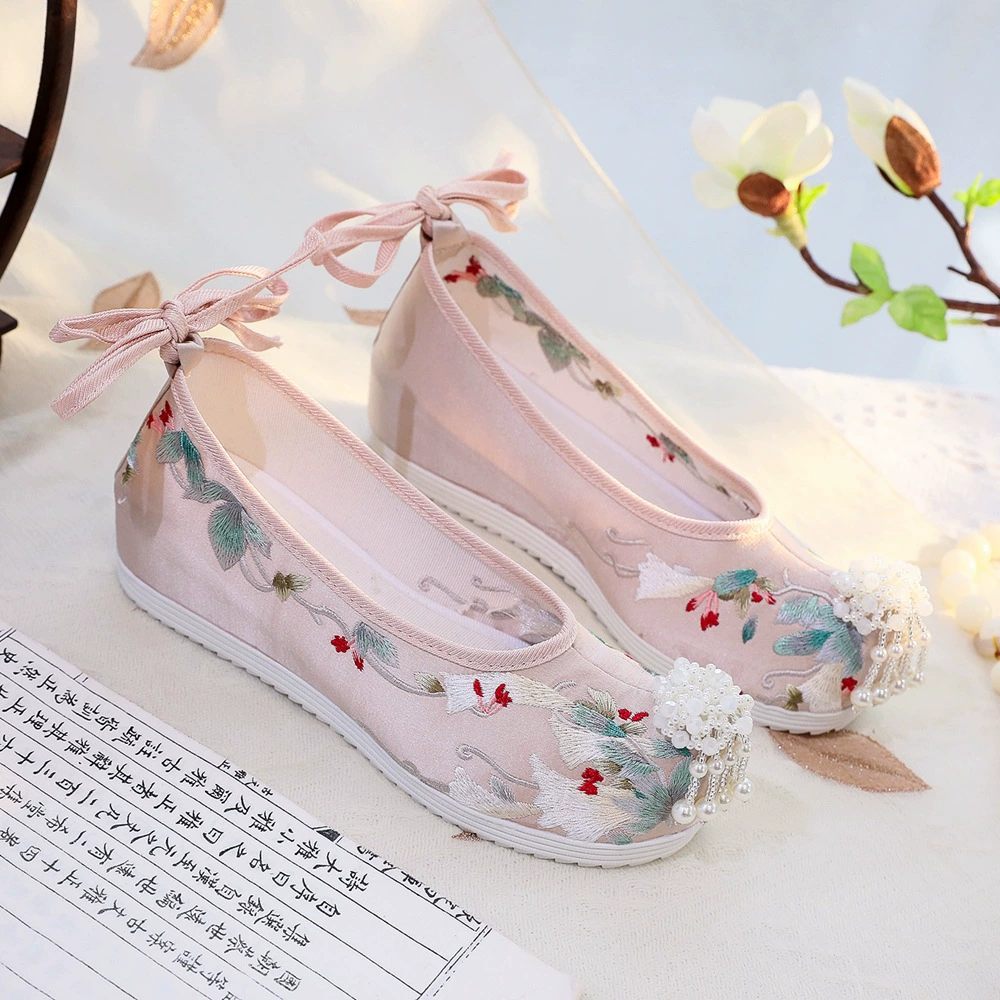 Весенний новый стиль, обувь Wind Bell Hanfu, Женский антикварный костюм, обувь с вышивкой, Женская Однослойная обувь с высокой посадкой из бисера Ming, однослойная обувь в стиле ханьского стиля