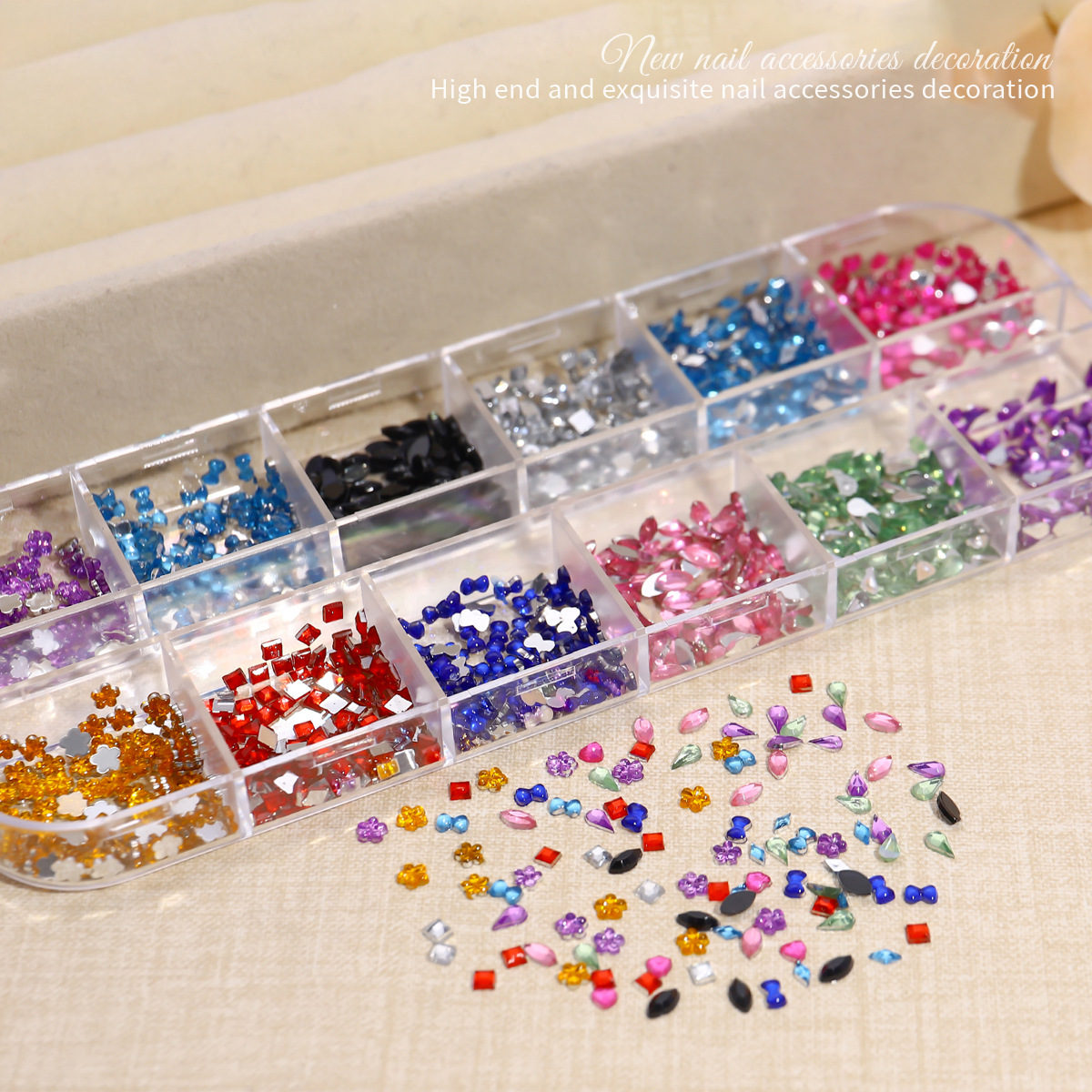 Joyas de manicure mezcladas explosivas de manicure 12 barras de caja de diamante plano accesorios de manicure materiales de manicure