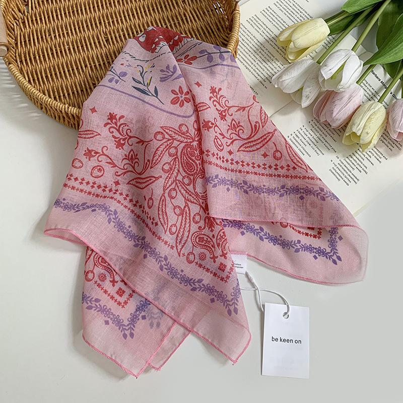 Pañuelo floral, estilo pastoral femenino de verano, nuevo estilo, bufanda fresca, bufanda de seda, bufanda cuadrada pequeña, bufanda de cuello de sentido avanzado